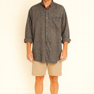 Cote De France 100% Silk Men's long sleeve shirt  blue yellow green XL